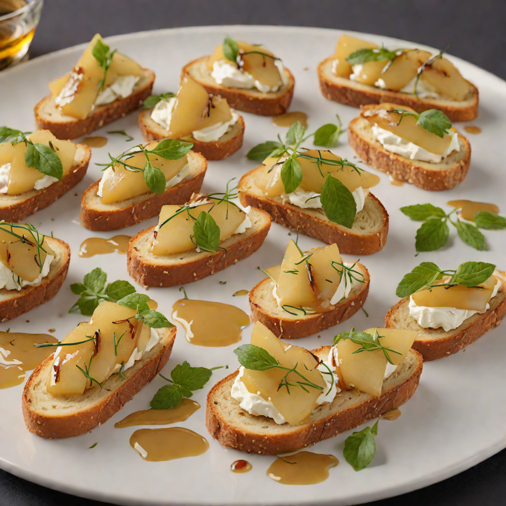 Caramelized Pear and Brie Crostini with Honey Drizzle