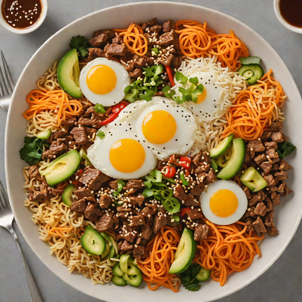 Spicy Korean-Style Beef Bibimbap Bowl with Sesame