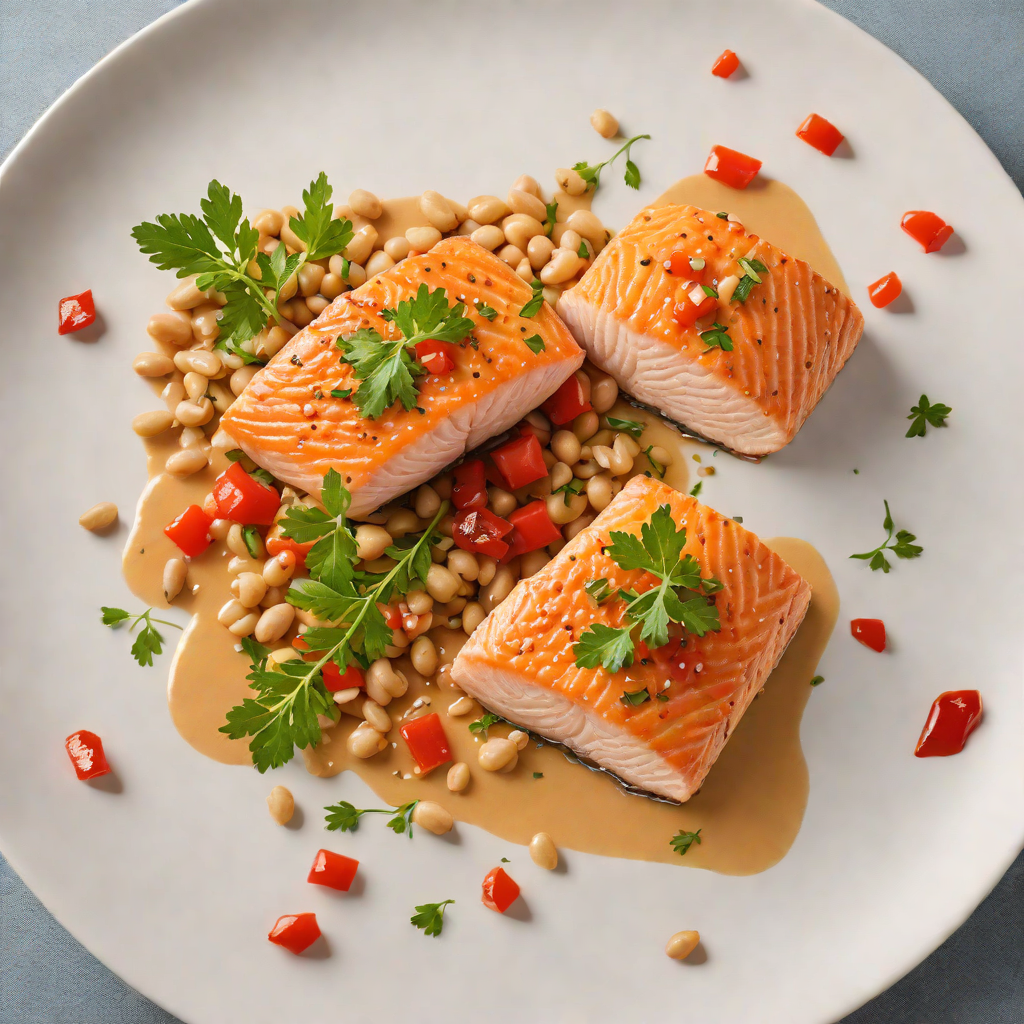 Pan-Seared Salmon with Red Pepper and White Bean Purée