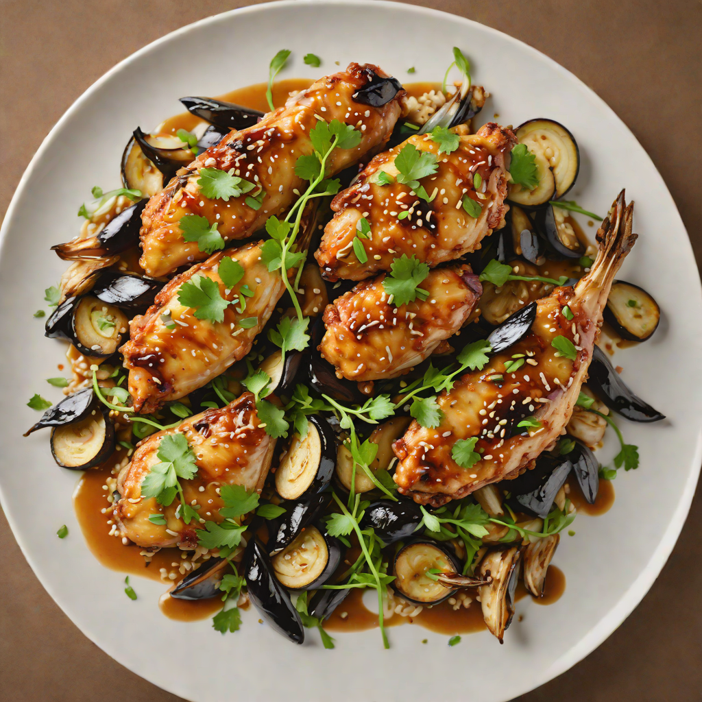 Sautéed Chicken with Miso-Glazed Eggplant and Scallions