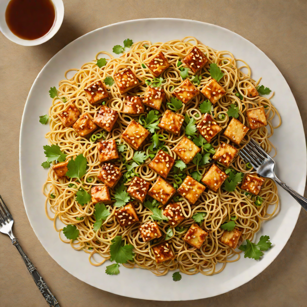 Stir-Fried Noodles with Garlic, Ginger, and Soy-Glazed Tofu
