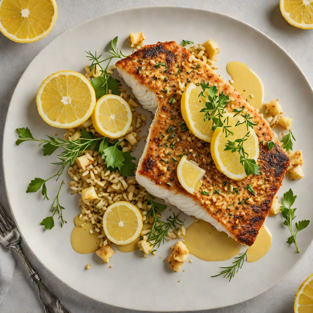 Barramundi Fillets Pan-Seared with Macadamia Nut Crust and Lemon Butter