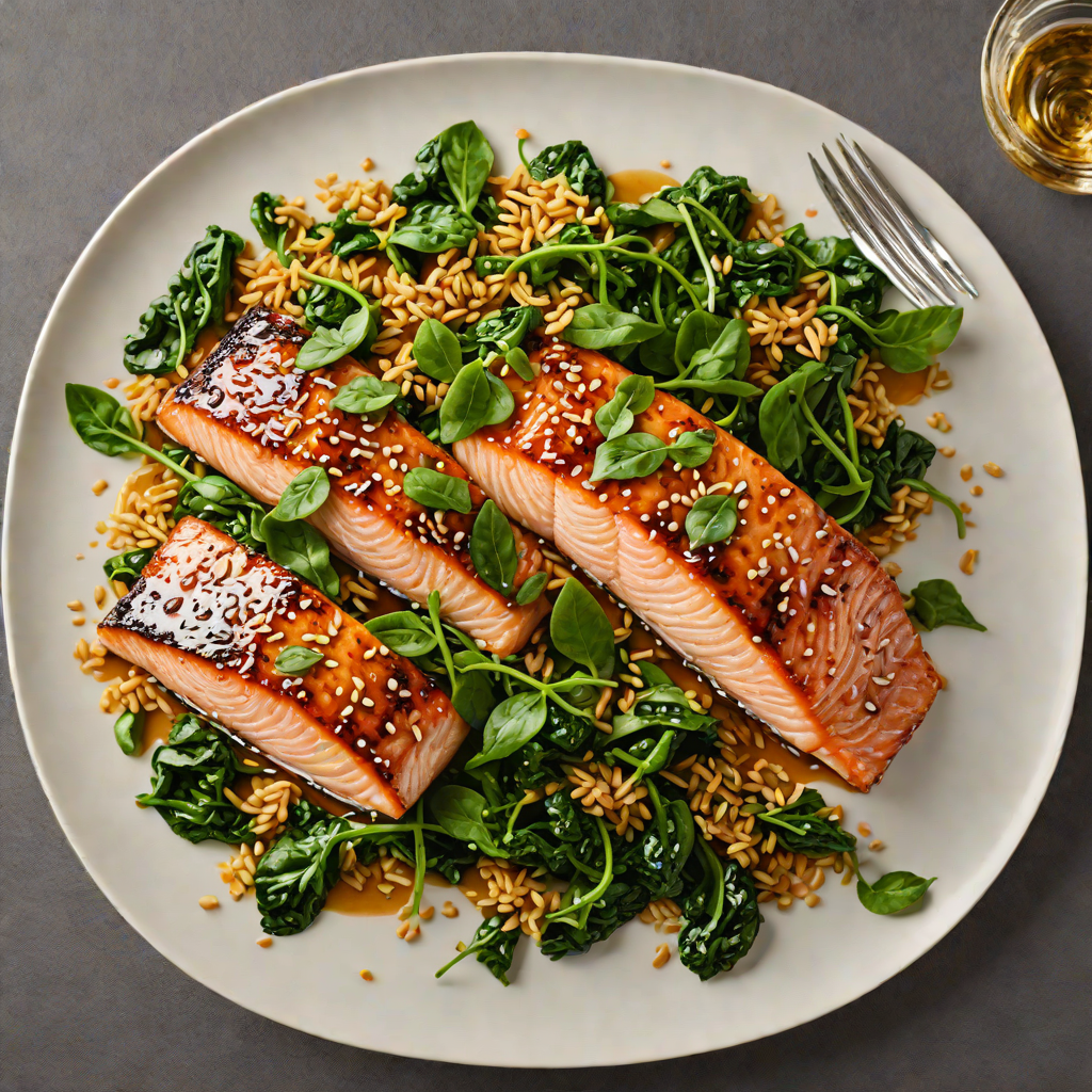 Honey-Soy Glazed Salmon with Sesame Sautéed Spinach