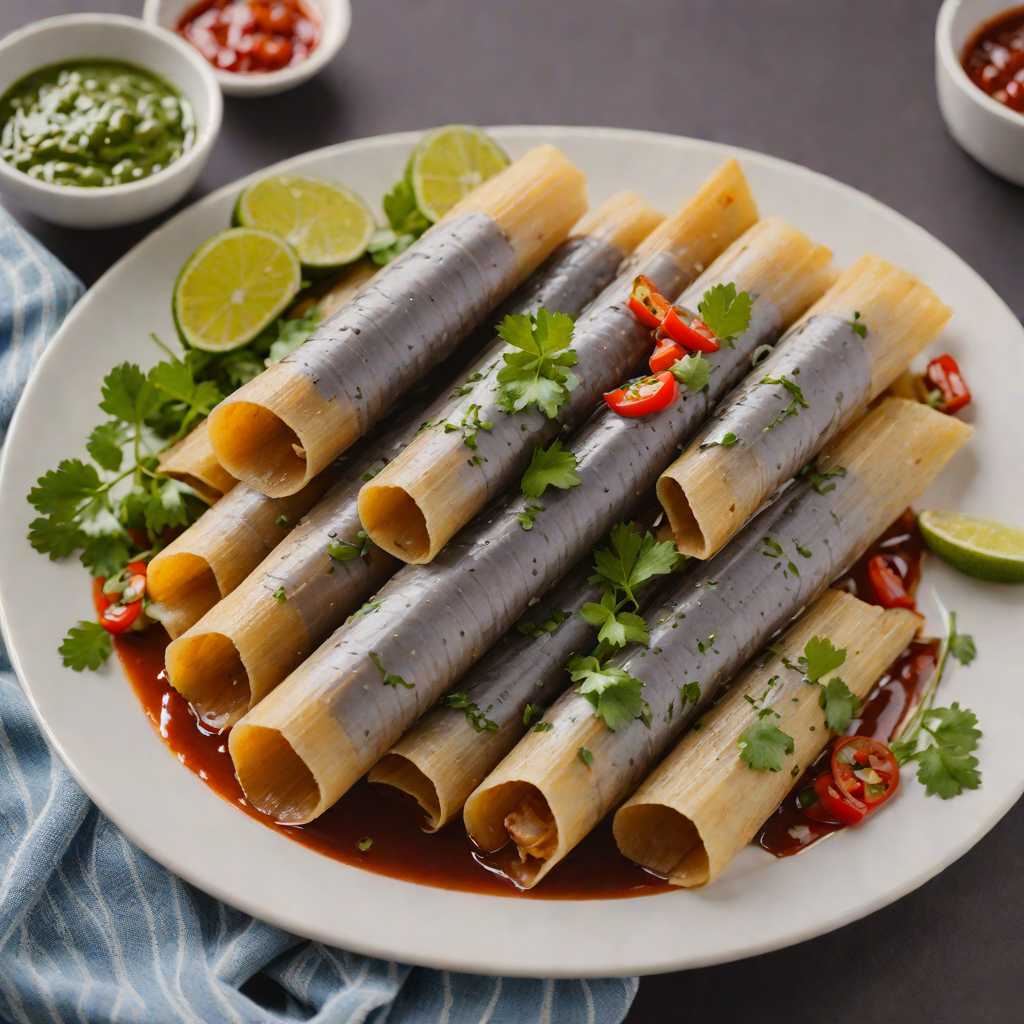 Blue Corn and Red Chili Tamales with Cilantro Lime Sauce