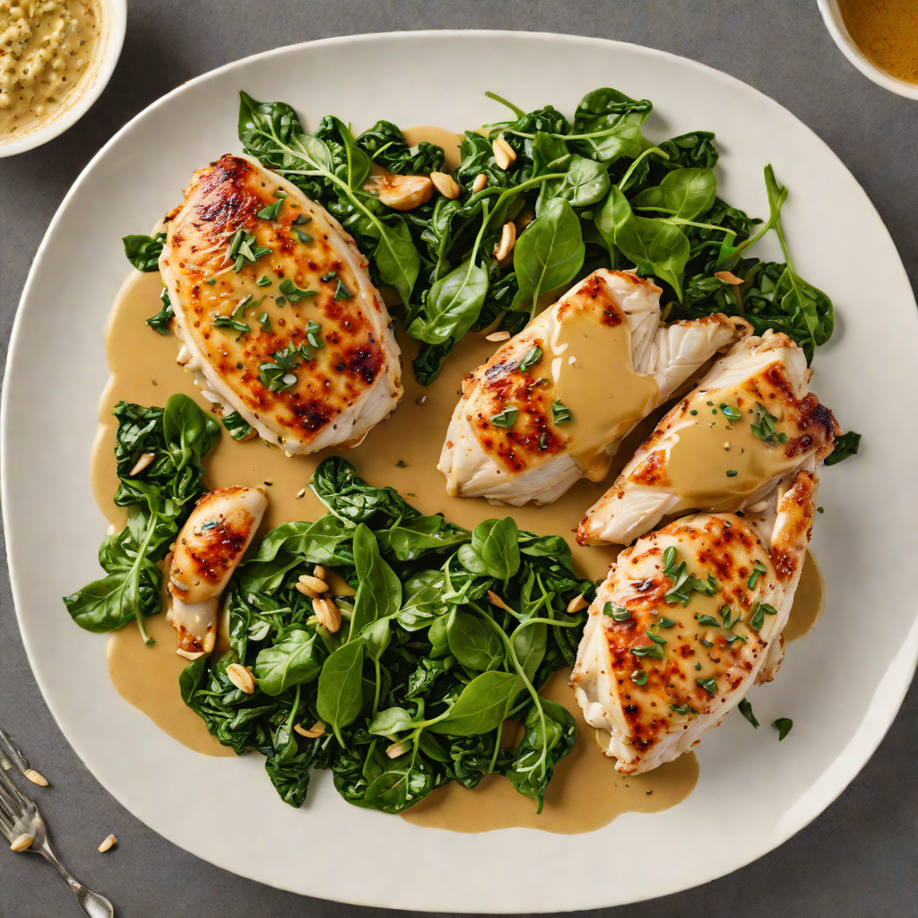 Pan-Seared Chicken with Honey Mustard Glaze and Garlic Spinach