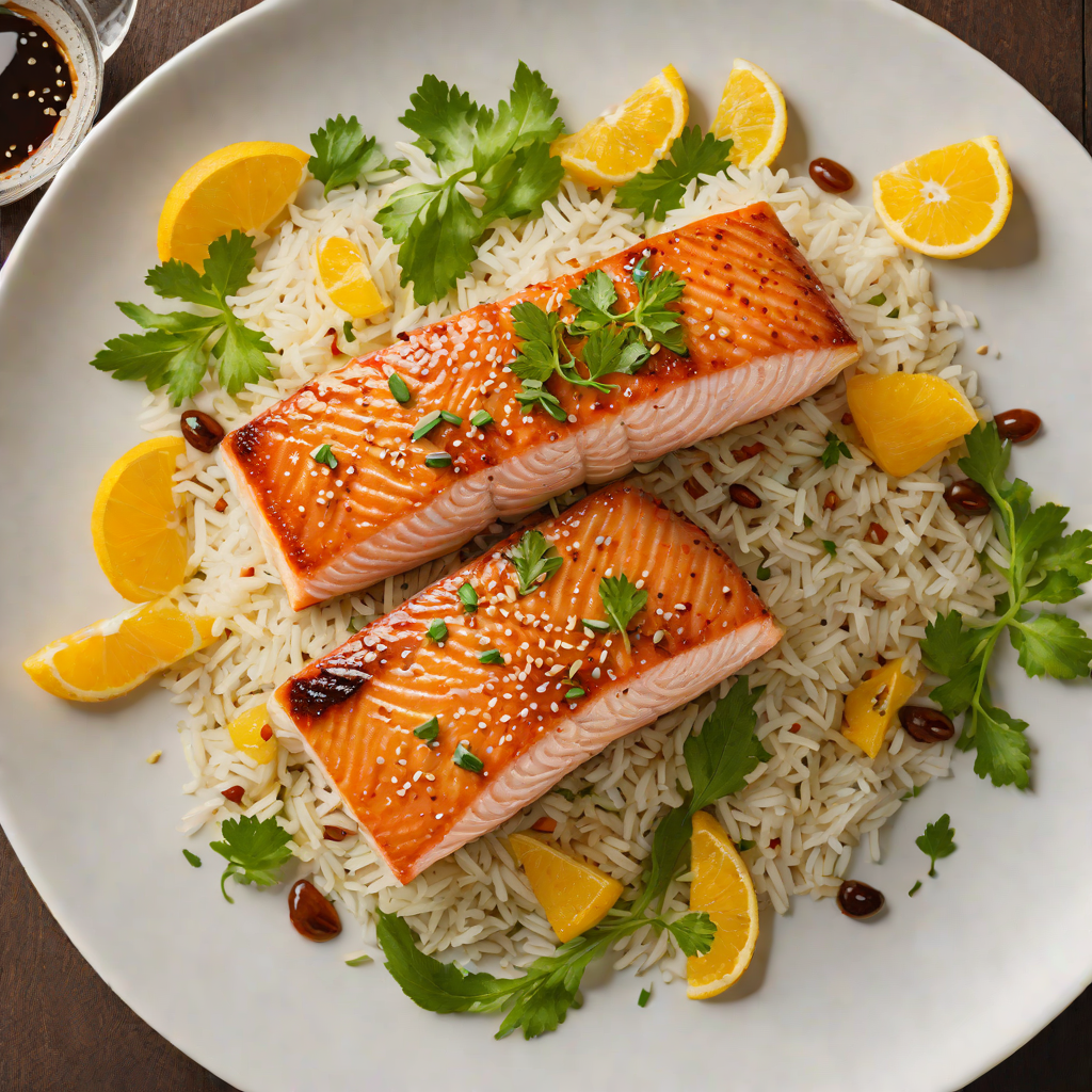 Pan-Roasted Salmon with Citrus Soy Glaze and Ginger Rice