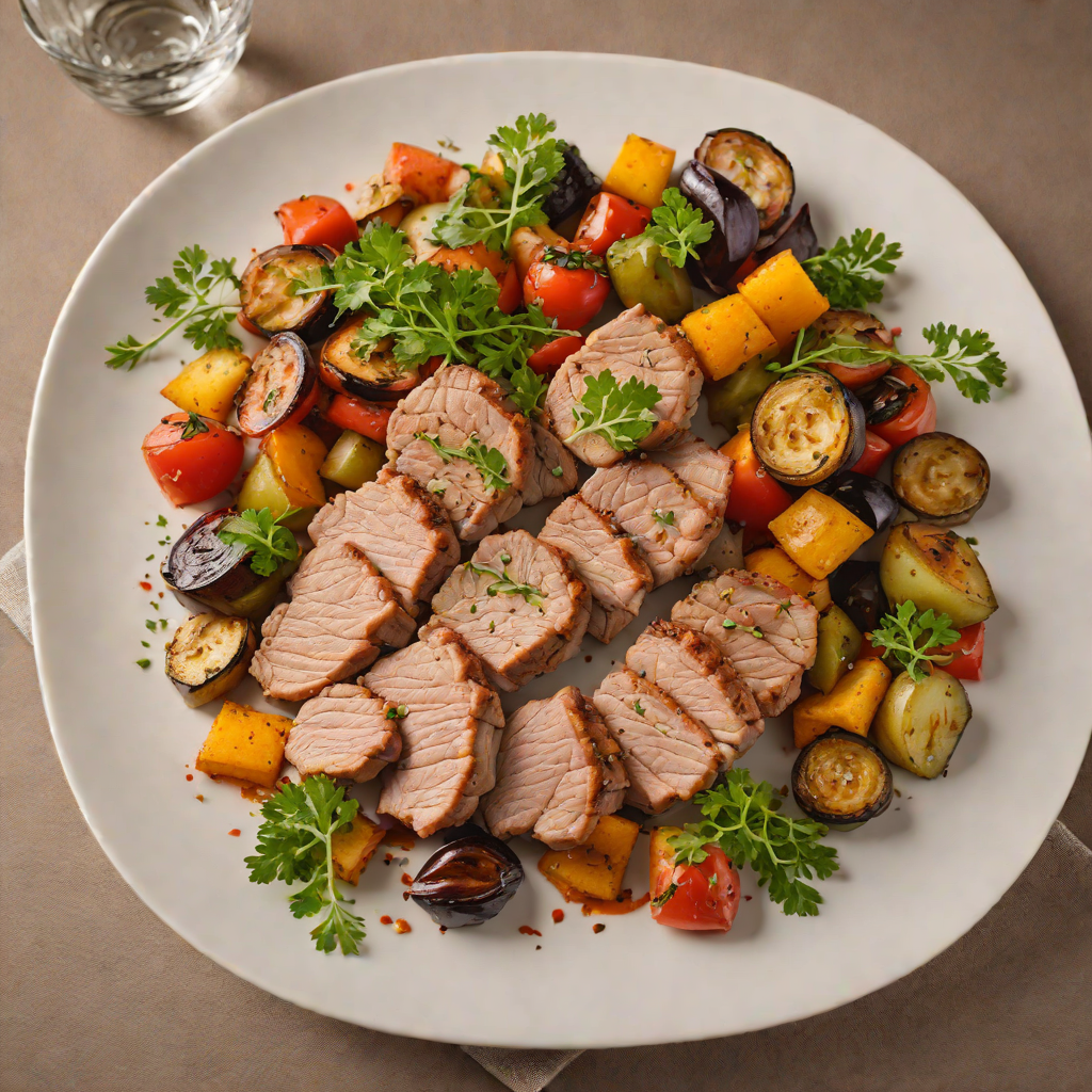 Sautéed Pork with Spices and Roasted Vegetables