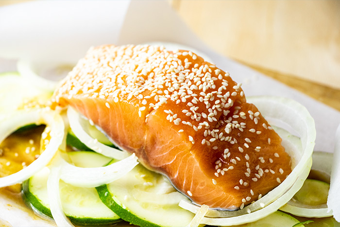 Lemon-Ginger Baked Salmon with Zucchini Noodles