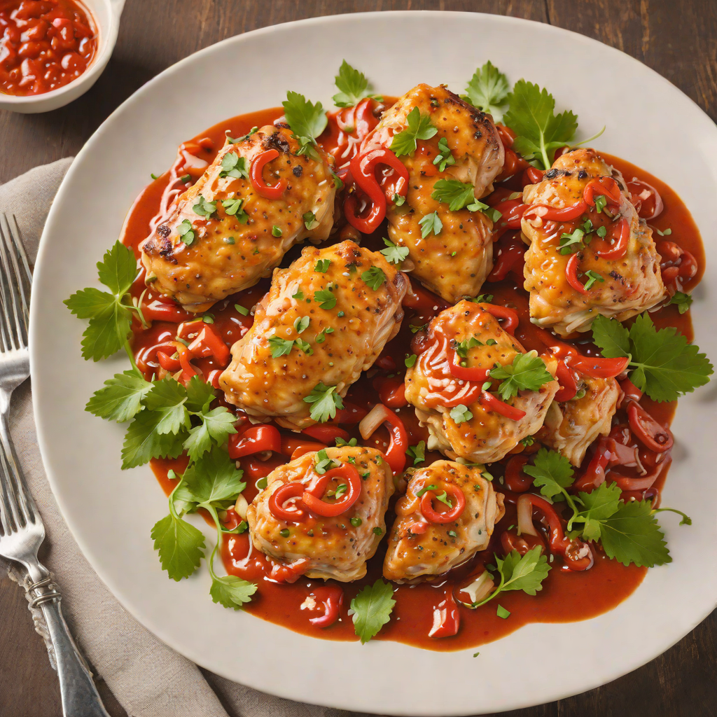 Sautéed Chicken Thighs with Roasted Red Pepper and Garlic Sauce