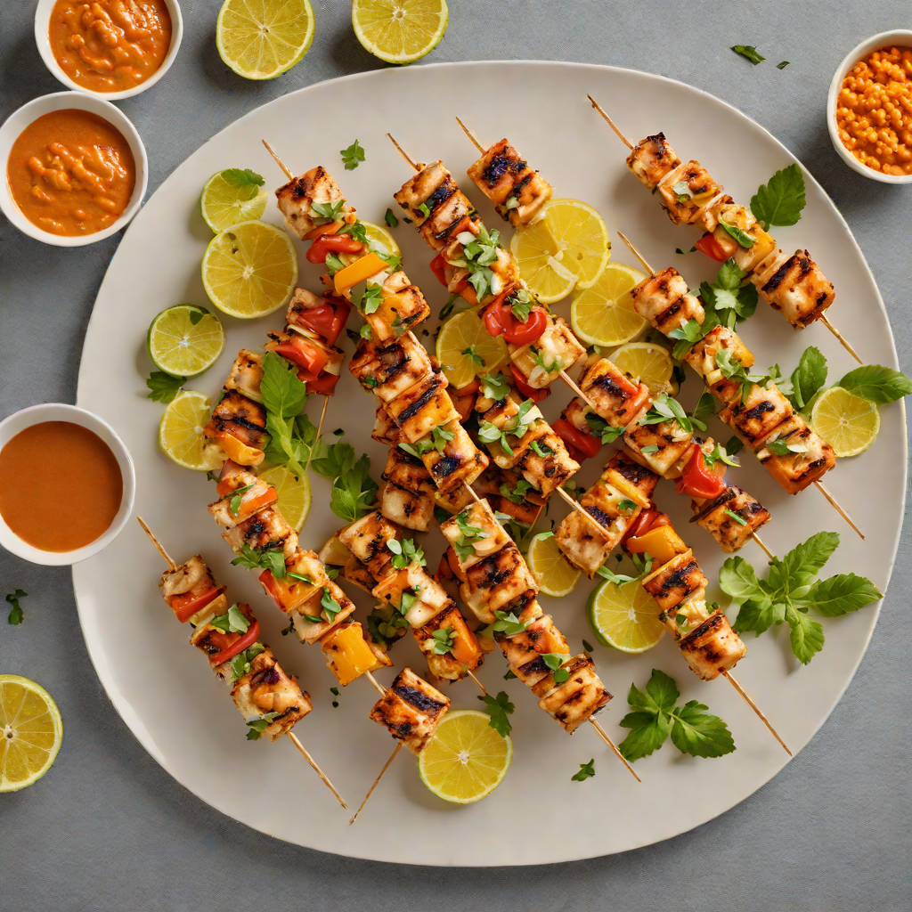 Grilled Citrus-Marinated Chicken Skewers with Romesco Sauce