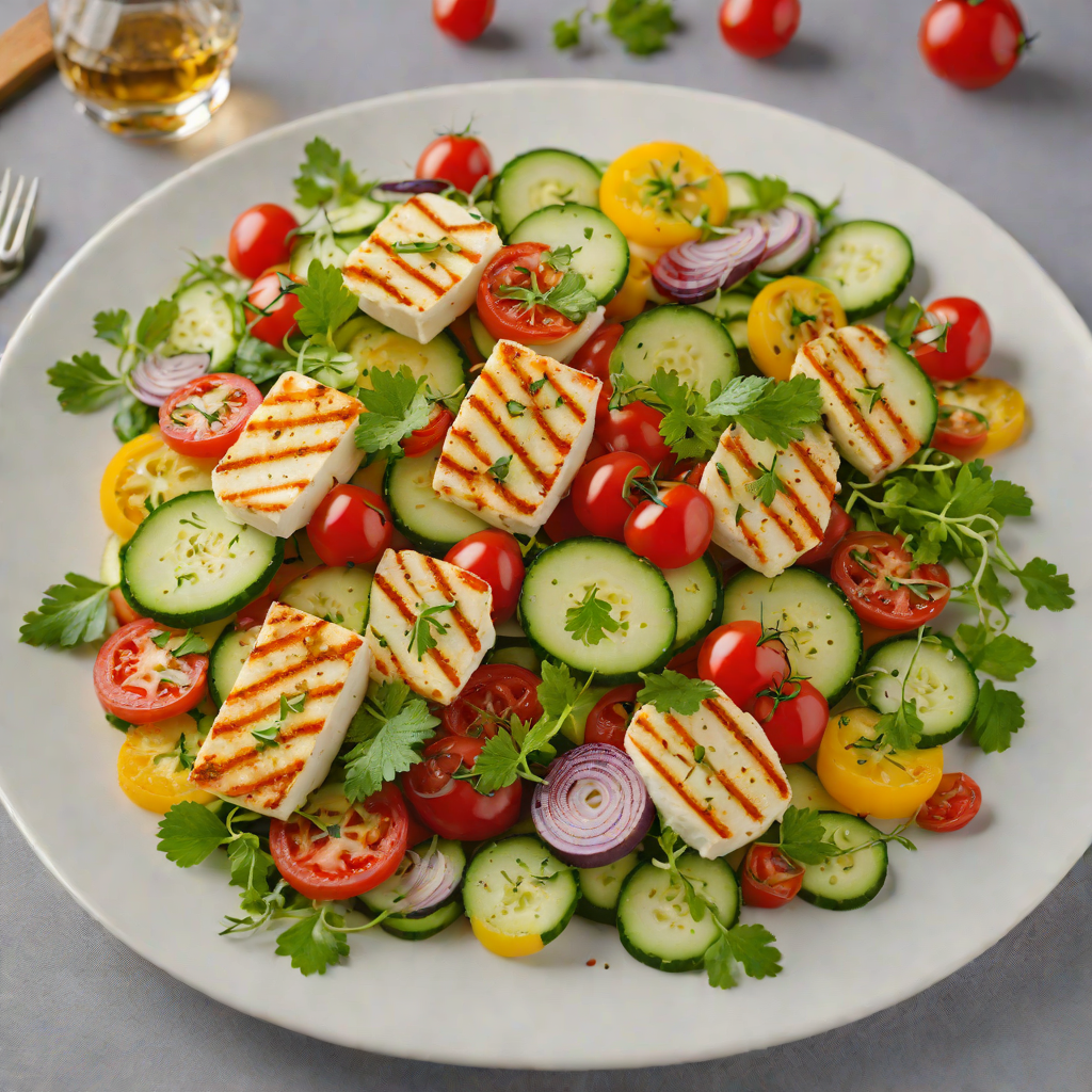 Pan-Seared Halloumi Salad with Cherry Tomatoes and Cucumbers