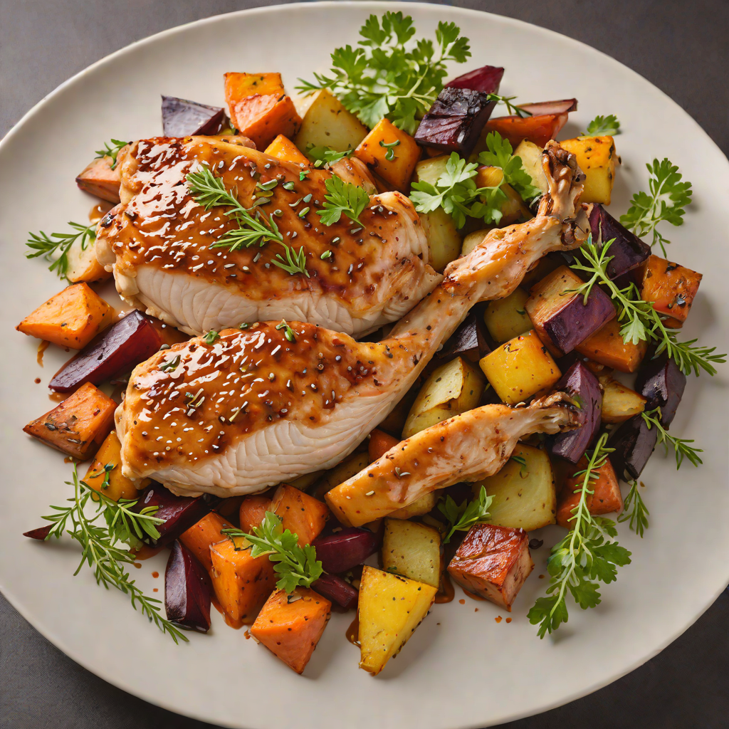 Pan-Seared Chicken with Spiced Maple Glaze and Roasted Root Vegetables