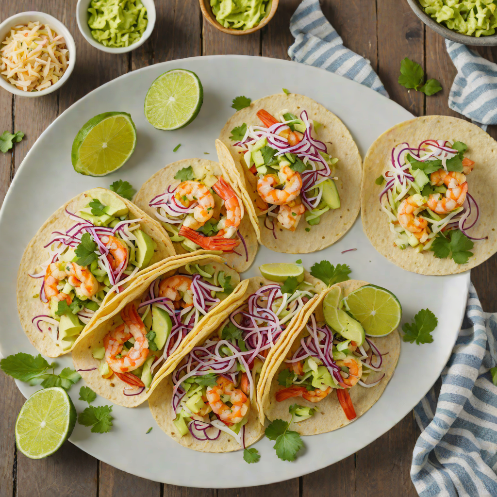 Sautéed Shrimp Tacos with Citrus Slaw and Avocado Crema
