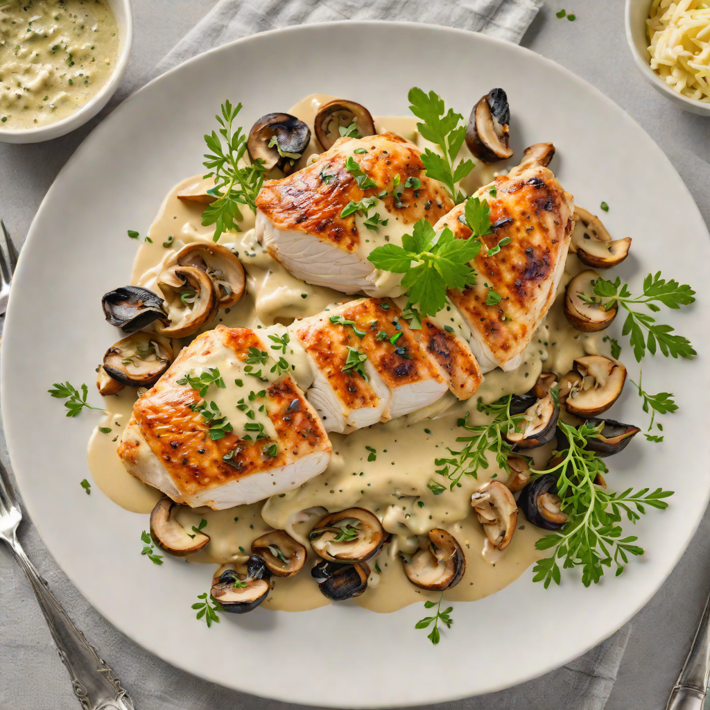 Pan-Seared Chicken with Mushroom Cream Sauce and Herb Butter