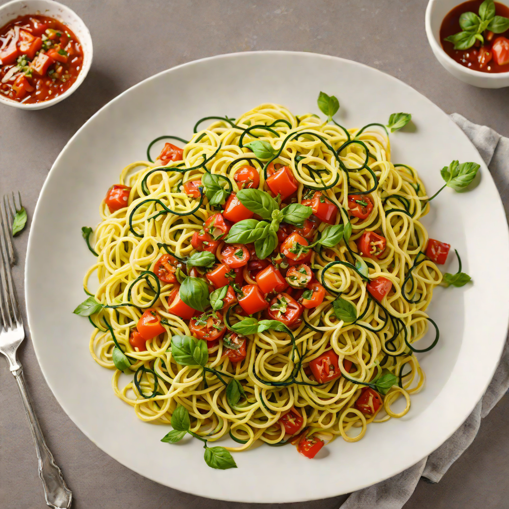 Sautéed Zucchini Noodles with Spicy Tomato and Basil Sauce