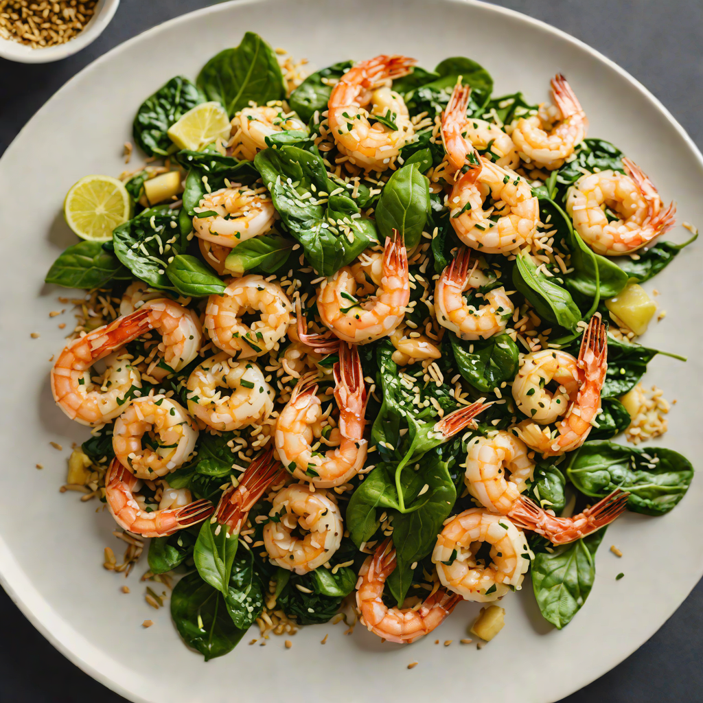 Sautéed Ginger-Garlic Shrimp with Spinach and Sesame