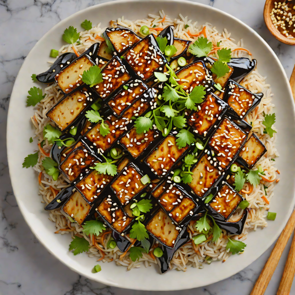 Grilled Miso-Glazed Eggplant Donburi with Scallion and Sesame