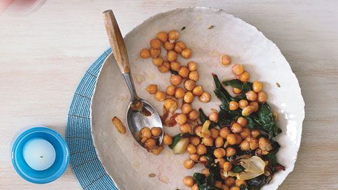 Sautéed Swiss Chard with Pancetta and Garbanzo Beans