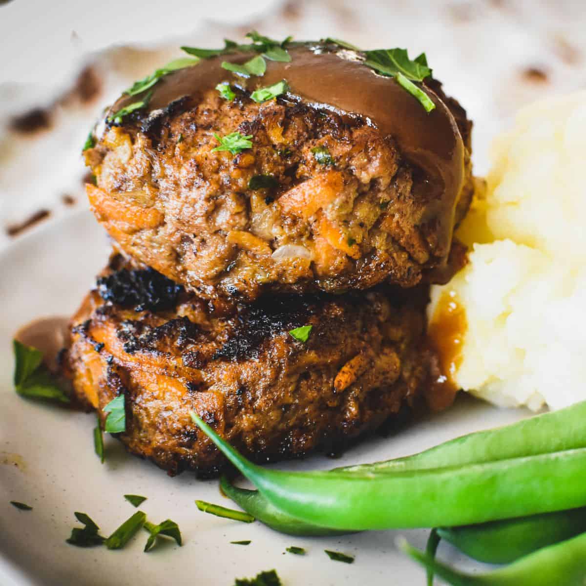 Slow-Cooked Beef Rissoles with Tomato and Worcestershire Glaze