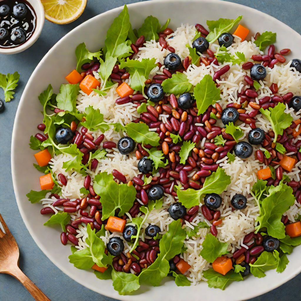 Spiced Red Bean and White Rice Salad with Blueberry Vinaigrette