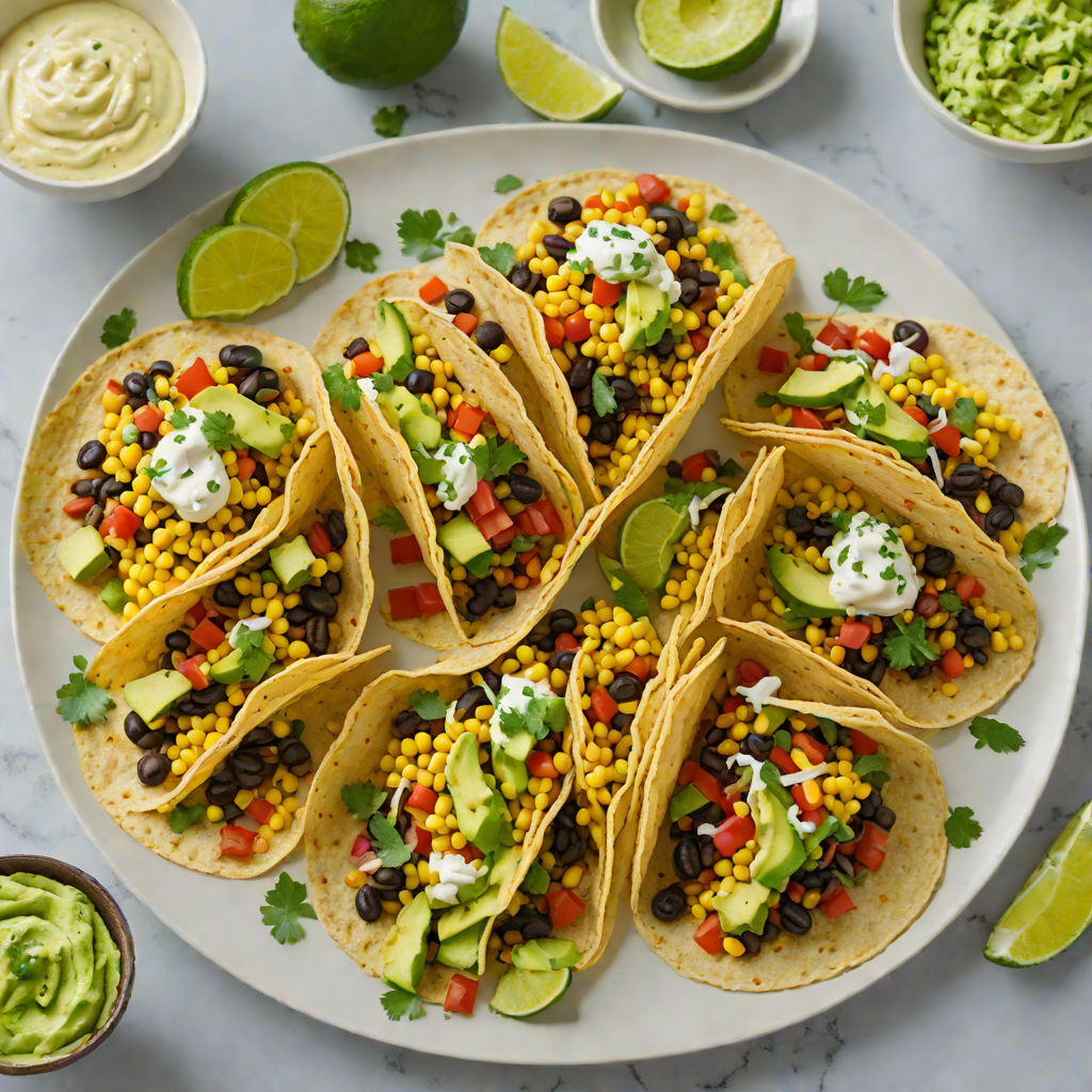 Spiced Sweetcorn and Black Bean Tacos with Avocado Crema