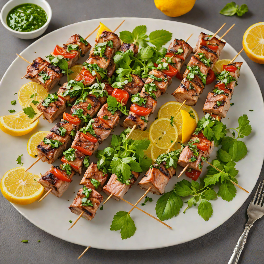 Grilled Citrus-Marinated Pork Skewers with Mint Chimichurri