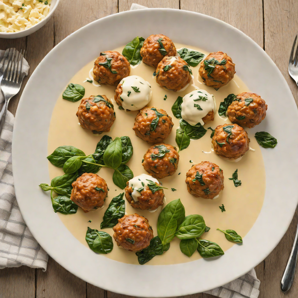 Cheese-Stuffed Meatballs with Spinach and Cream Sauce