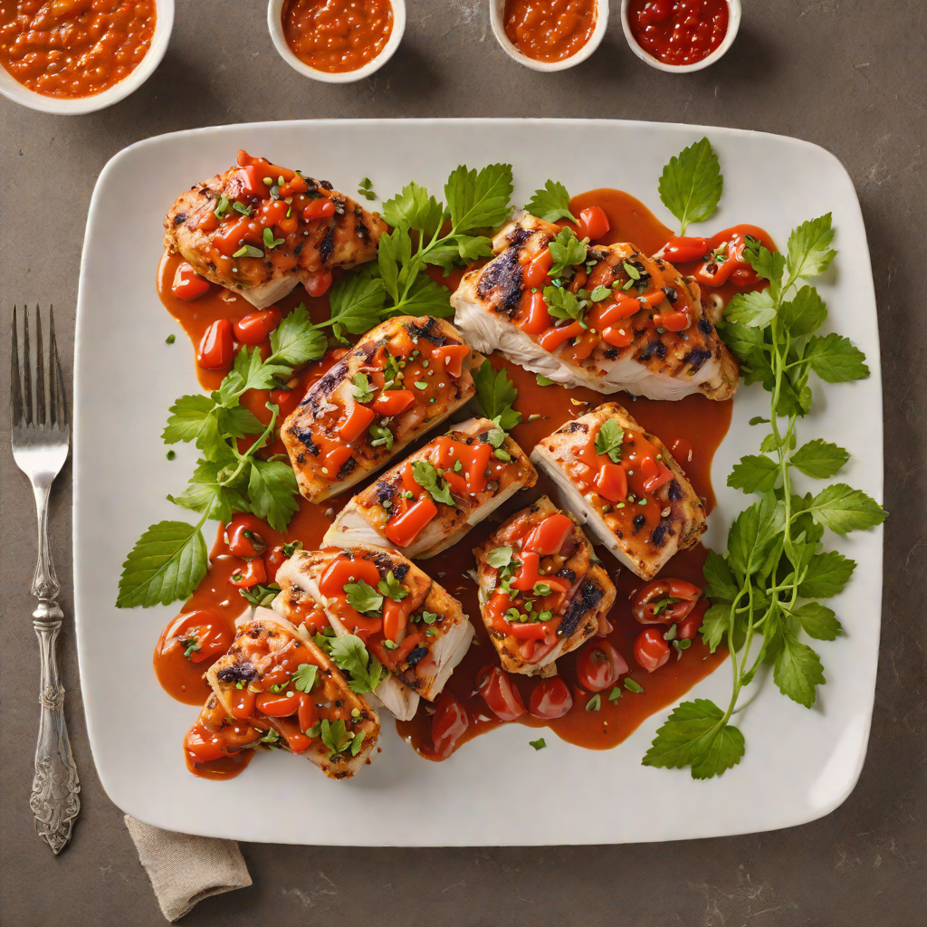 Grilled Herb-Marinated Chicken with Red Pepper Sauce