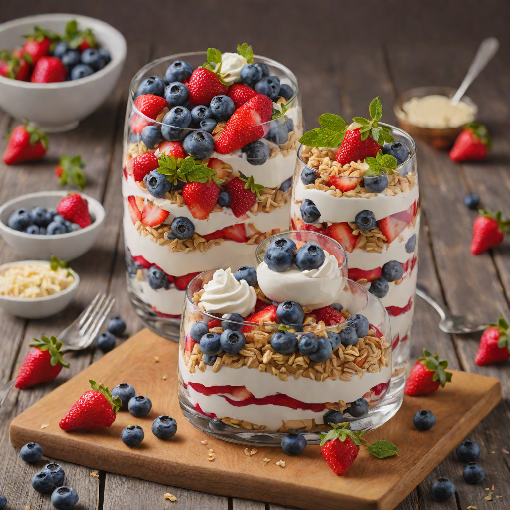 Layered Blueberry and Strawberry Parfait with Vanilla Yogurt
