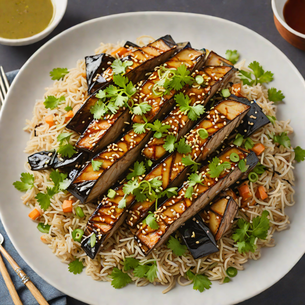 Miso-Glazed Eggplant Donburi with Ginger Scallion Dressing