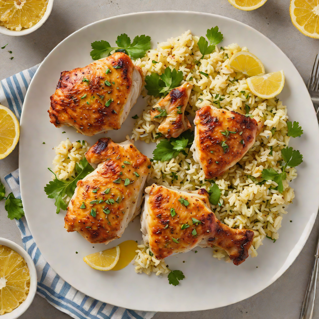 Roasted Lemon-Garlic Chicken Thighs with Cauliflower Rice