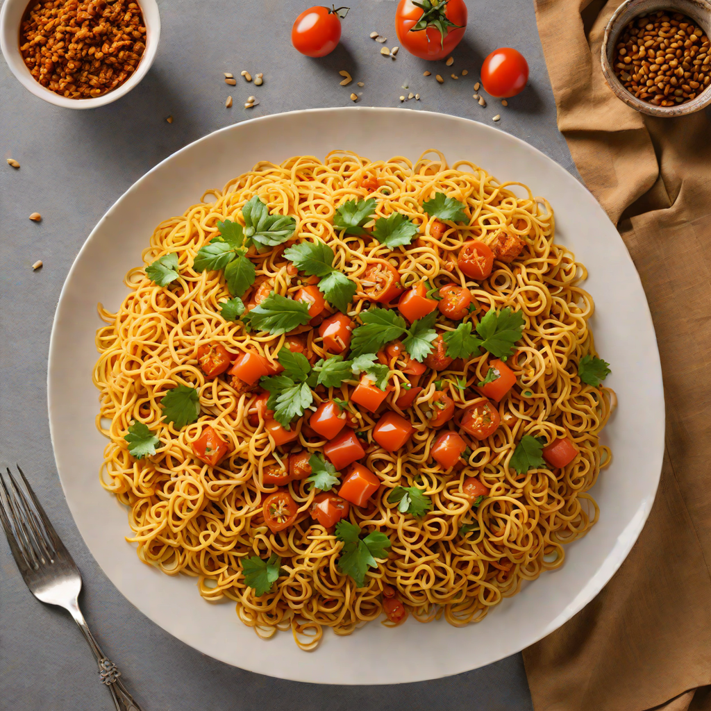 Spiced Gujarati Sev Tameta nu Shaak (Tomato Curry with Crispy Gram Flour Noodles)