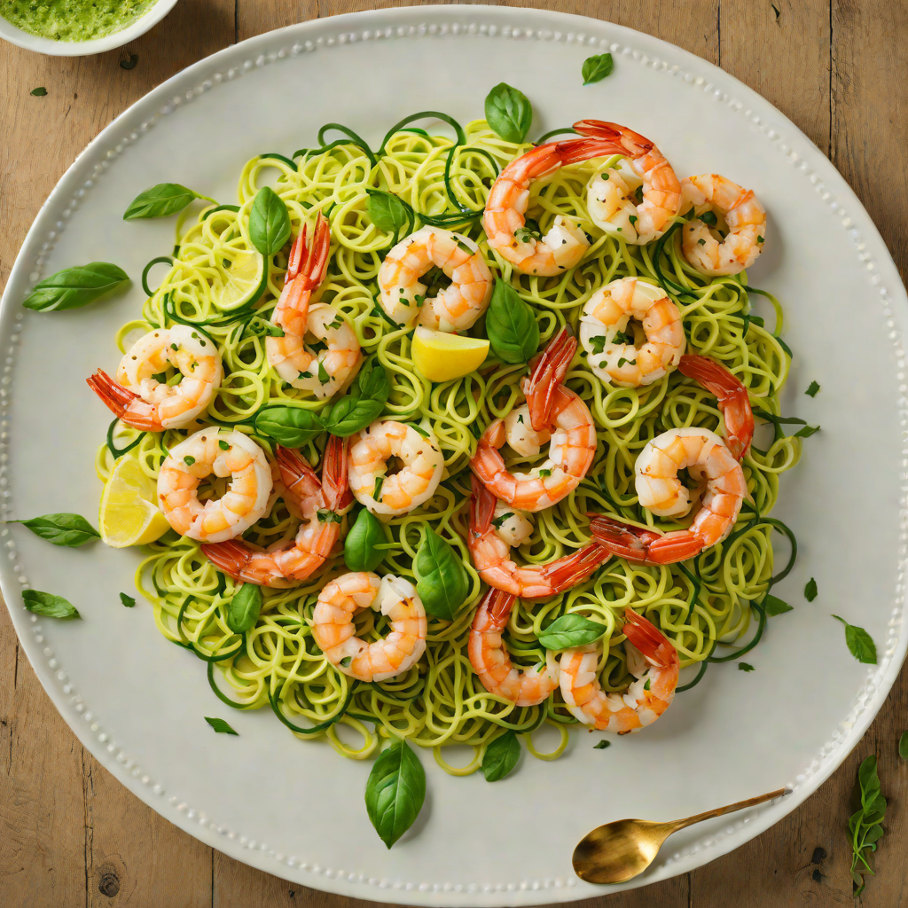 Sautéed Shrimp with Zucchini Noodles and Basil-Lemon Dressing