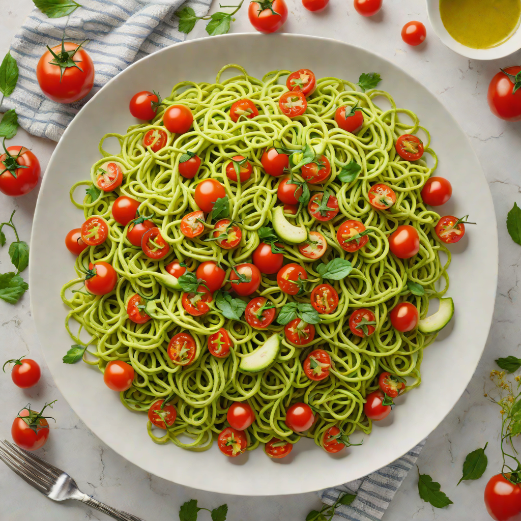 Low-Carb Zucchini Noodles with Avocado Pesto and Cherry Tomatoes