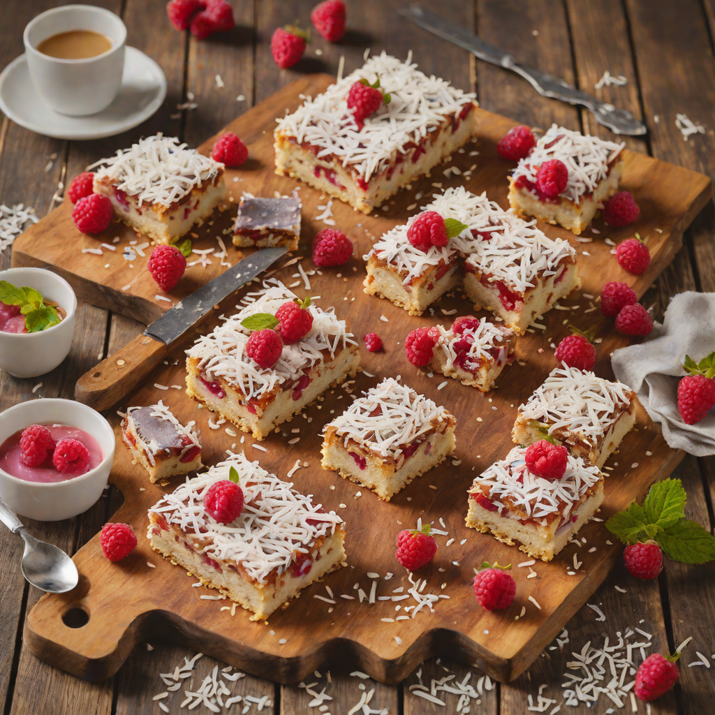 Lamington-Style Coconut and Raspberry Cake Bars