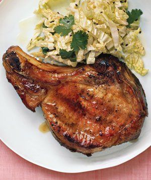 Grilled Miso-Marinated Pork Chops with Sesame Slaw