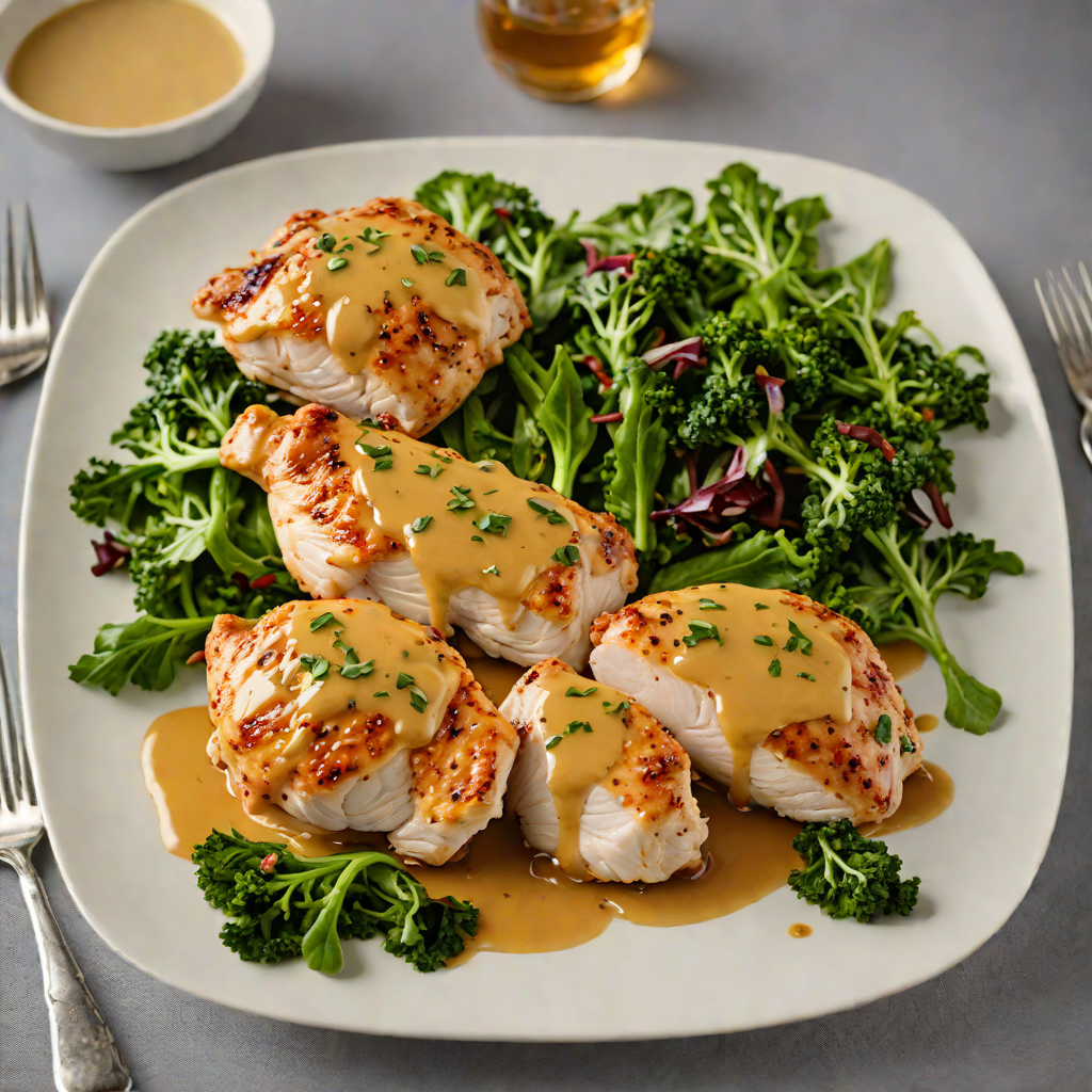Pan-Seared Chicken with Honey-Mustard Glaze and Sautéed Greens