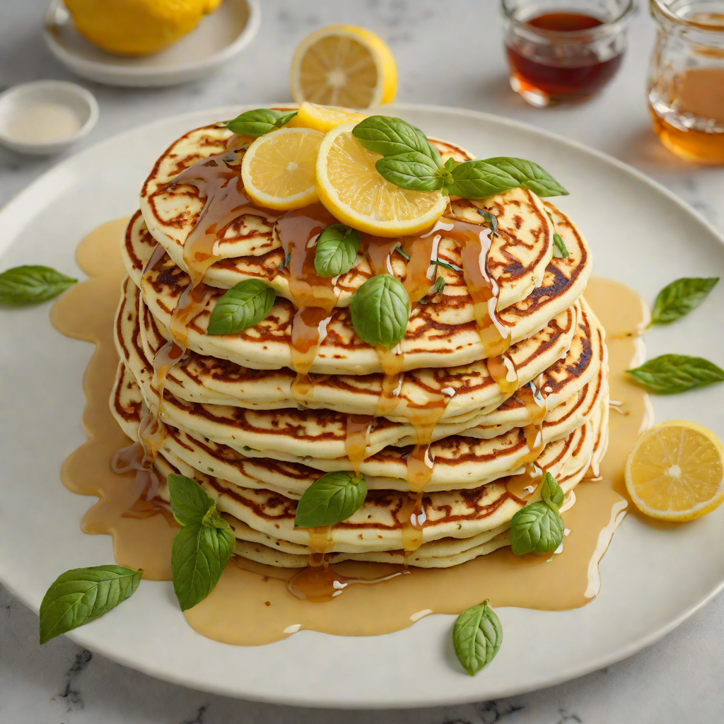 Lemon-Basil Ricotta Pancakes with Honey Drizzle