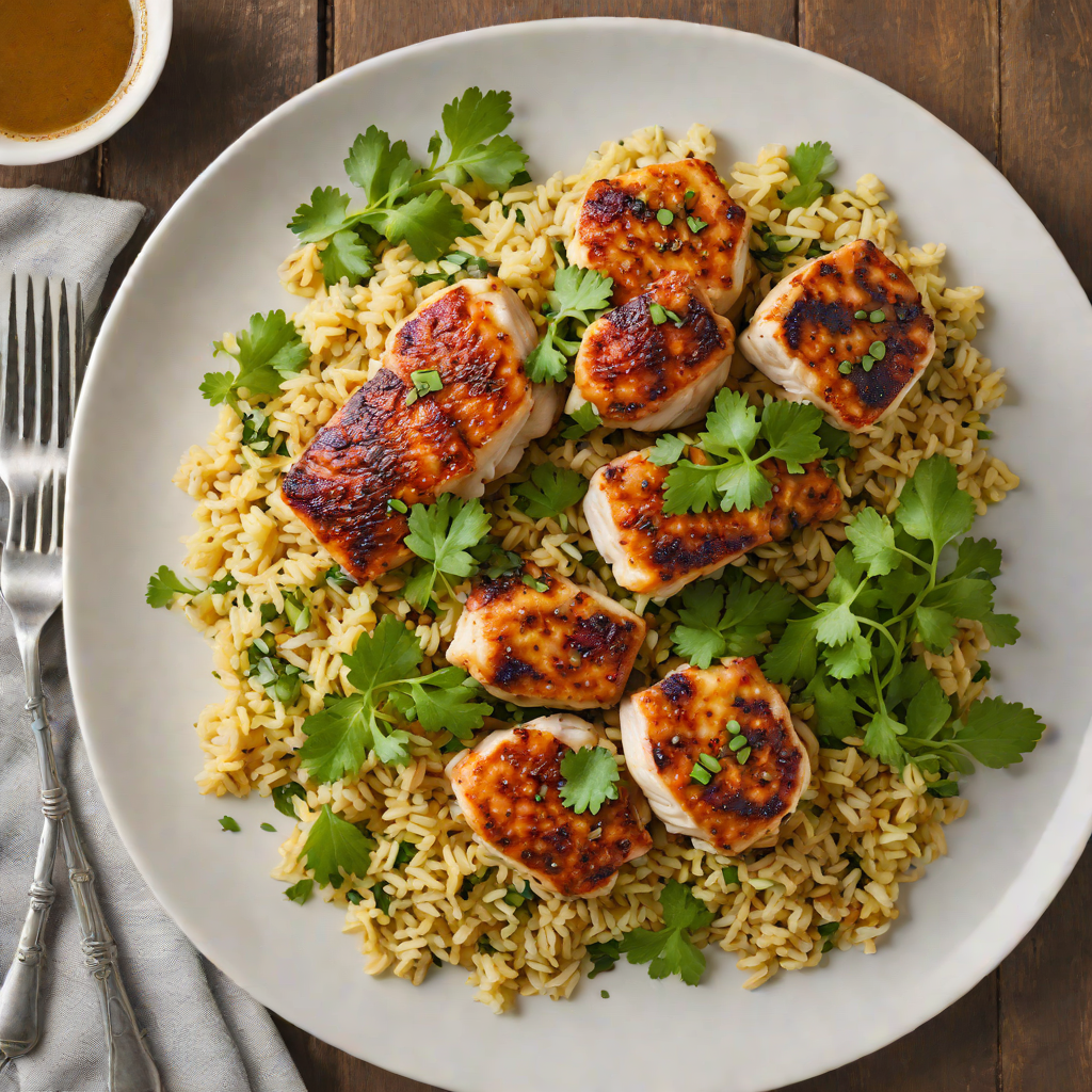 Sautéed Chicken Thighs with Spiced Cauliflower Rice and Cilantro