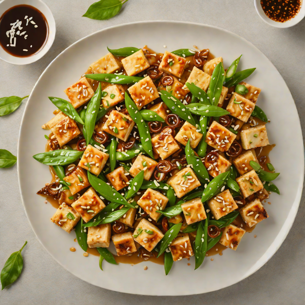 Stir-Fried Tofu with Ginger and Snow Peas in Garlic Sauce