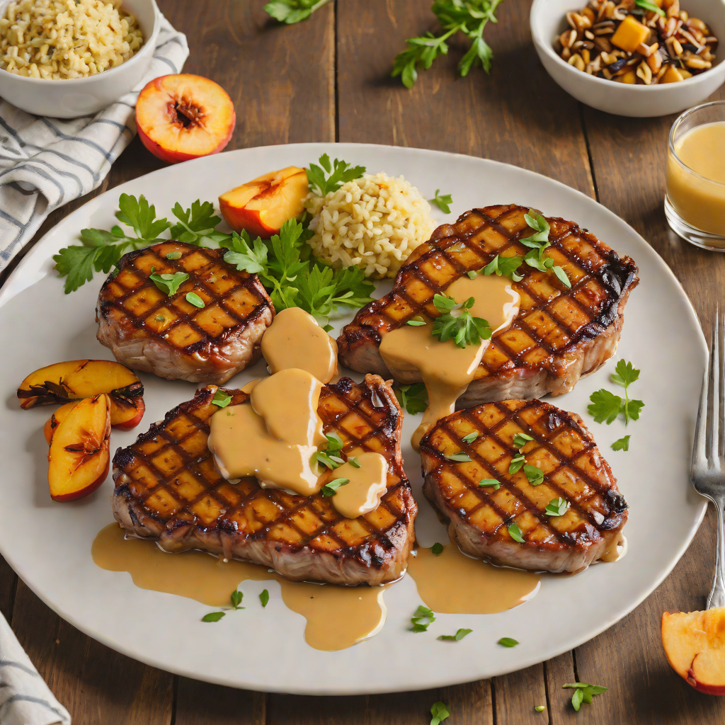 Grilled Pecan-Smoked Pork Chops with Peach-Mustard Glaze