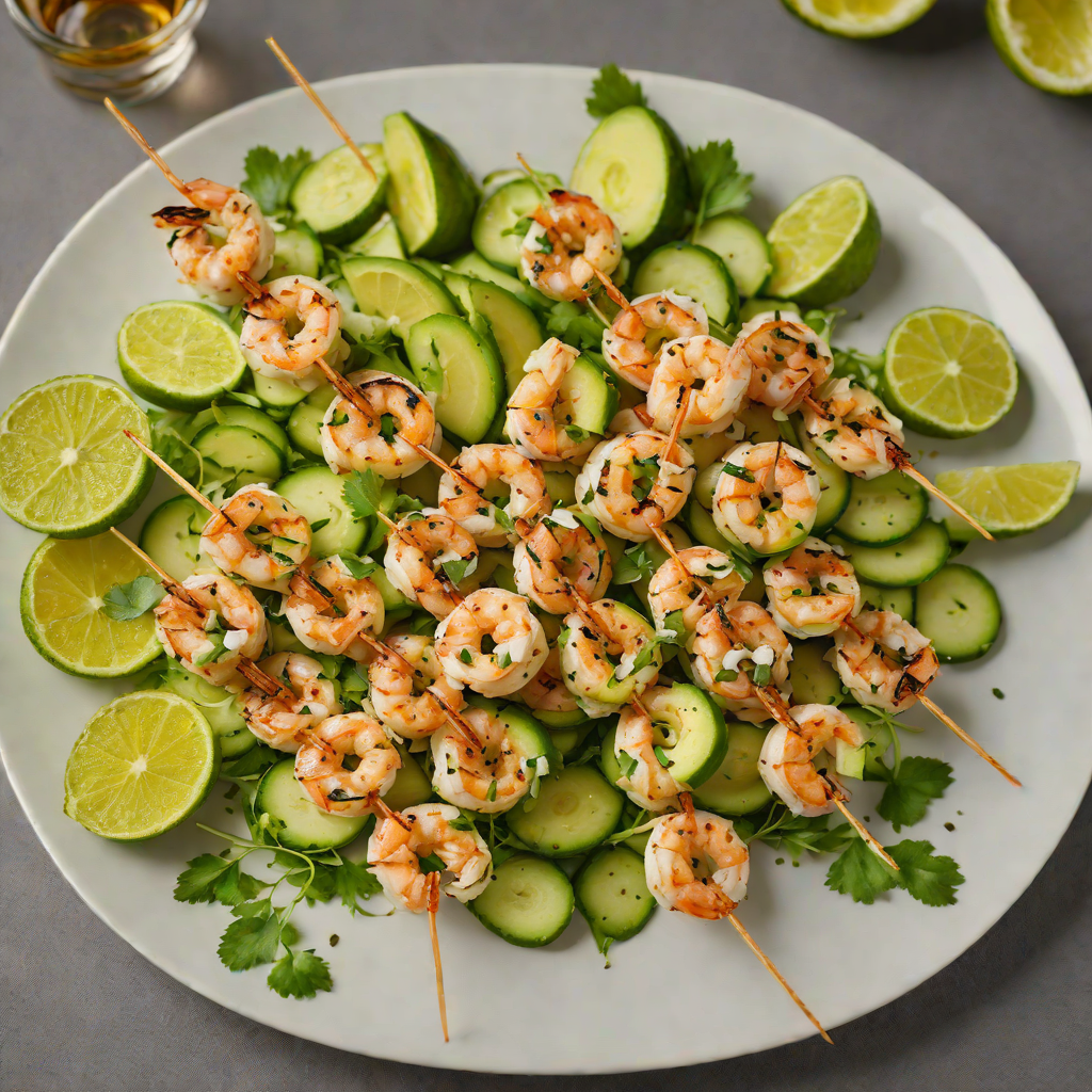 Grilled Citrus-Marinated Shrimp Skewers with Avocado Cucumber Salad