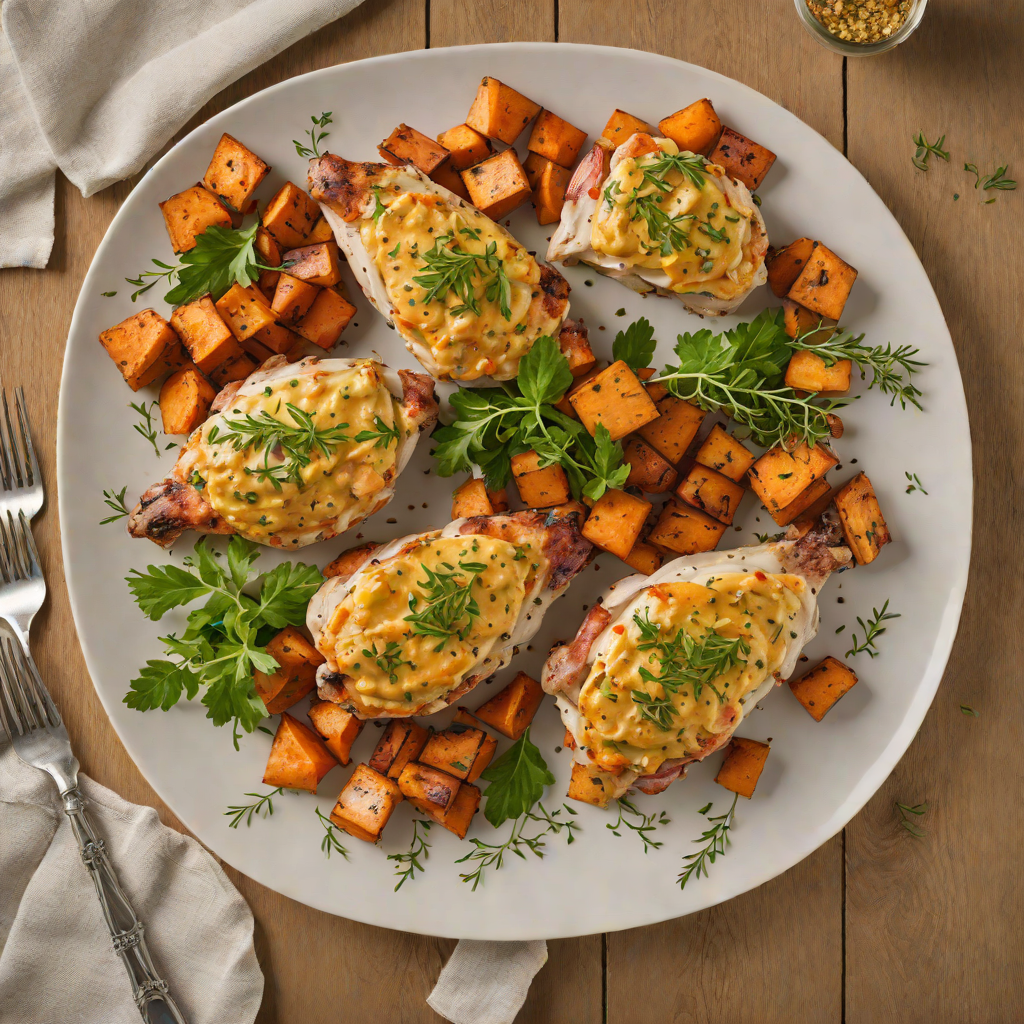 Baked Herb-Dijon Chicken with Roasted Sweet Potatoes