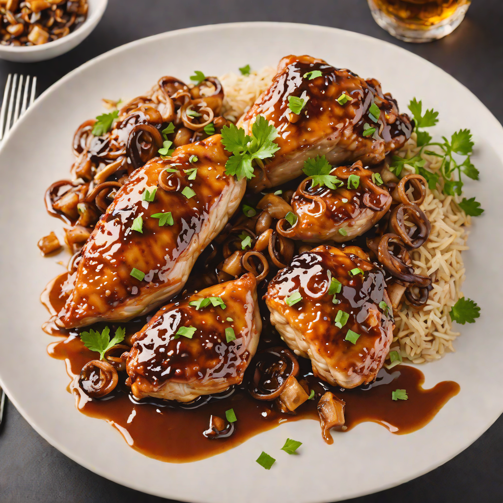 Whiskey-Glazed Bourbon Chicken with Caramelized Onions