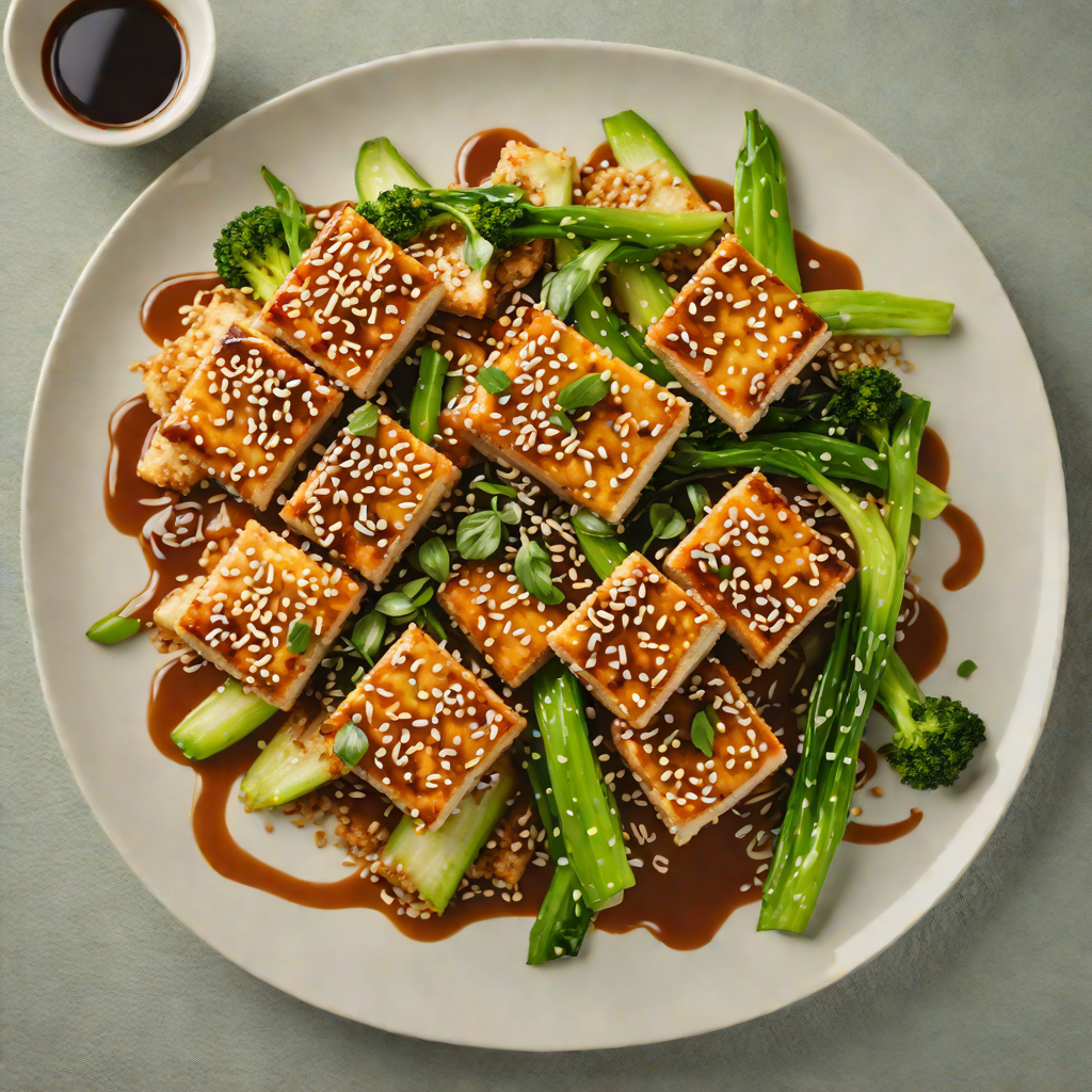 Pan-Fried Sesame Tofu with Ginger Soy Glaze and Stir-Fried Bok Choy