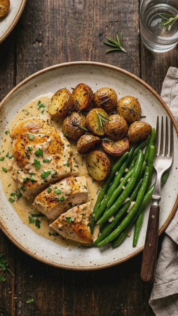 Pan-Seared Chicken with Garlic Butter Sauce and Roasted Vegetables