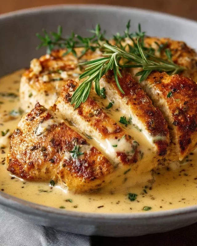 Pan-Seared Chicken with Dijon Mustard and Tarragon Cream Sauce