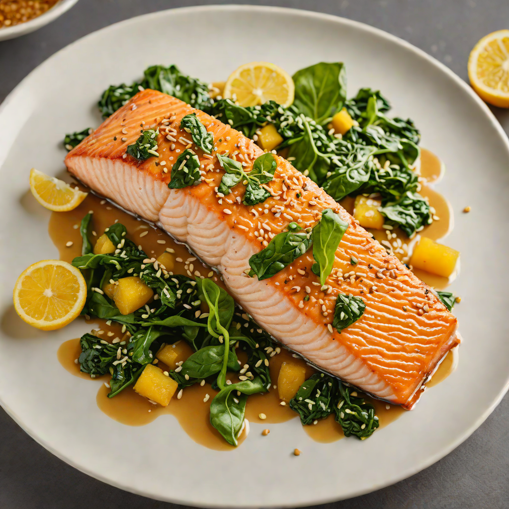 Pan-Seared Salmon with Citrus Ginger Glaze and Sesame Spinach