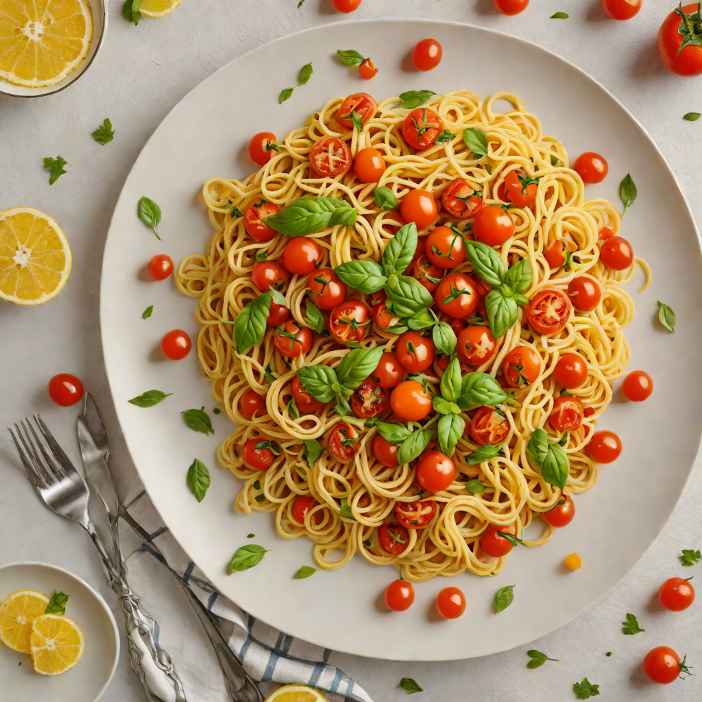 Lemon-Garlic Pasta with Roasted Cherry Tomatoes and Basil