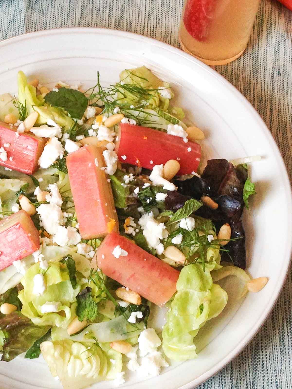 Rhubarb and Almond Salad with Honey-Yogurt Dressing